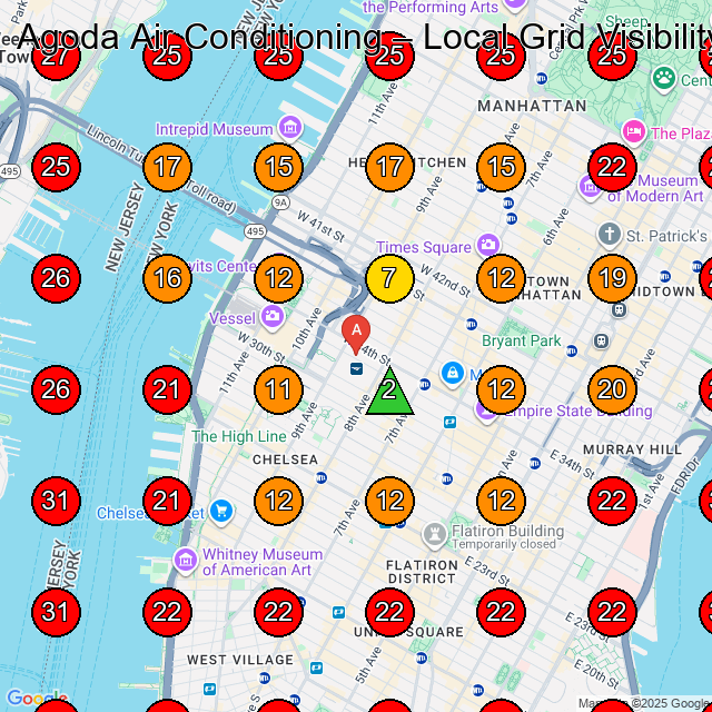 Agoda Air Conditioning GeoGrid visibility map for Air Conditioning Repair Service in New York